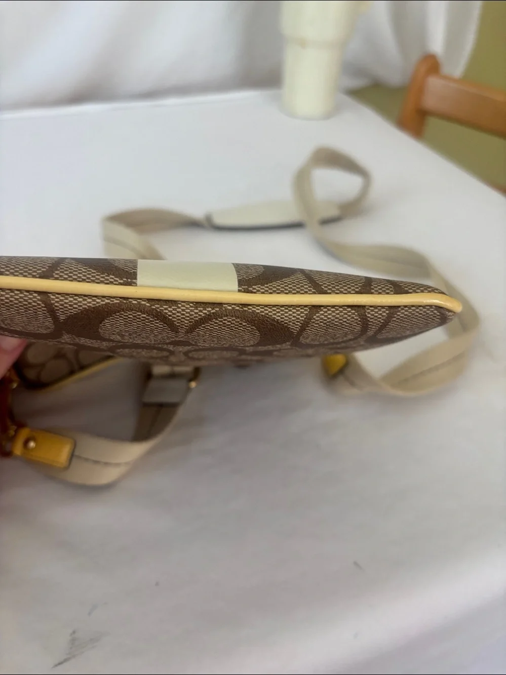 Coach Brown & Cream Crossbody with Yellow Trim Y2K Style